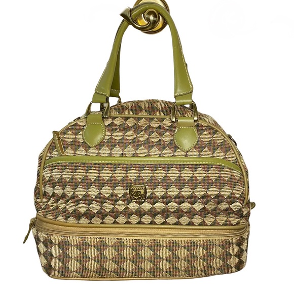 Vintage Handbags - Vintage Pegasus Tapestry Diamond Print Fabric. Travel Bag.